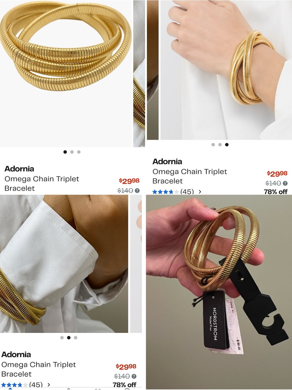 Adornia Gold-Tone Omega Chain Triplet Bracelet